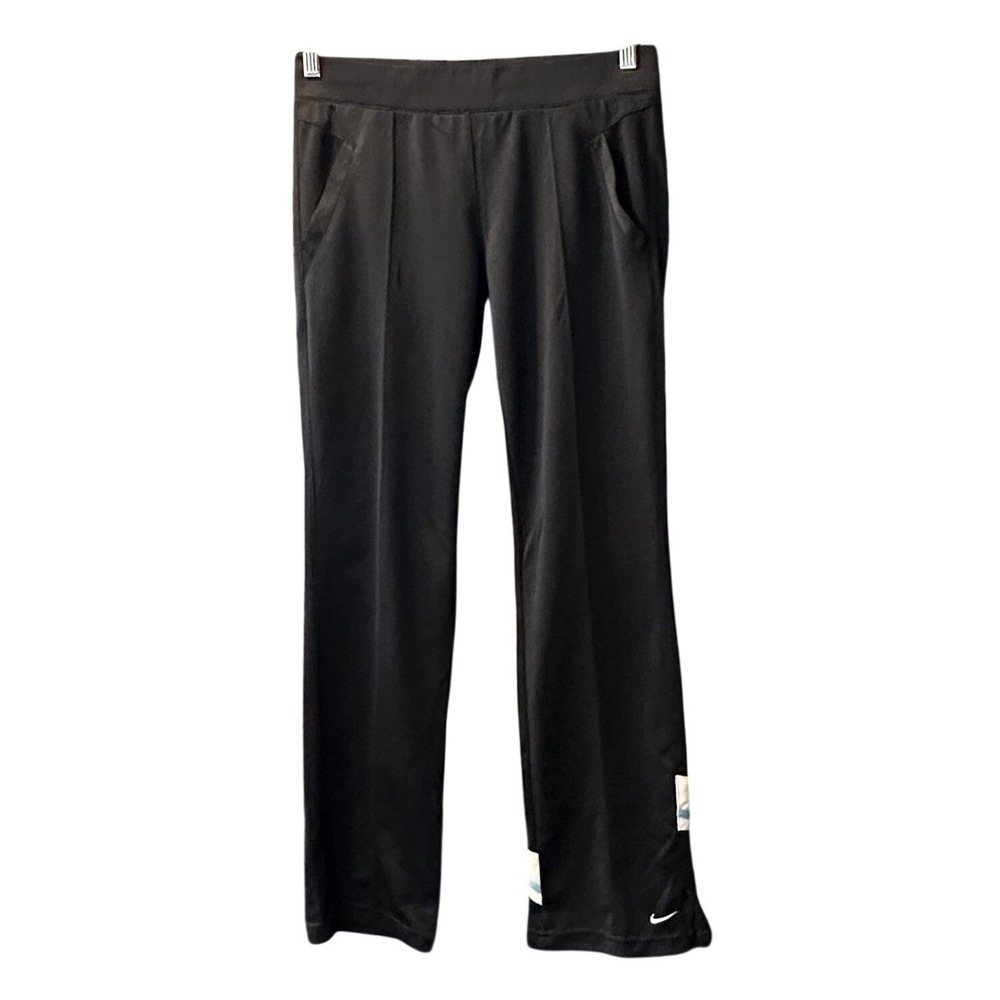 Nike Black Wide Leg Track Pants Stripe Detail Drawstring Swoosh Womens Medium